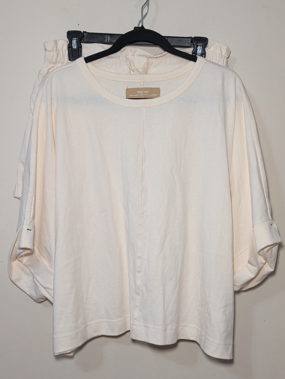 Free People Free-est Cream Short Set Oversized Comfy Boho 100% Cotton Size S